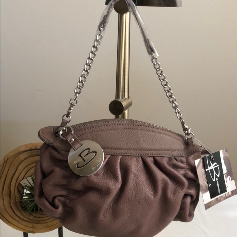 B Makowsky Dual Strapped Leather Shoulder Bag NWT